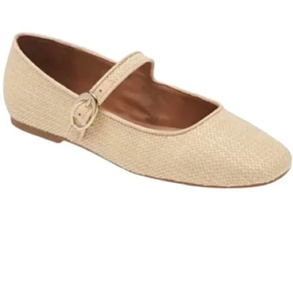 Acinda Maryjane Square Toe woven cream,tan,beige strap Maryjane Flat Nordstrom 9 - Picture 2 of 7